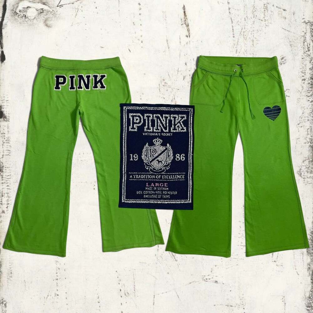 Rare Vintage Victoria’s Secret PINK Lime Green Flare Sweatpants 💚